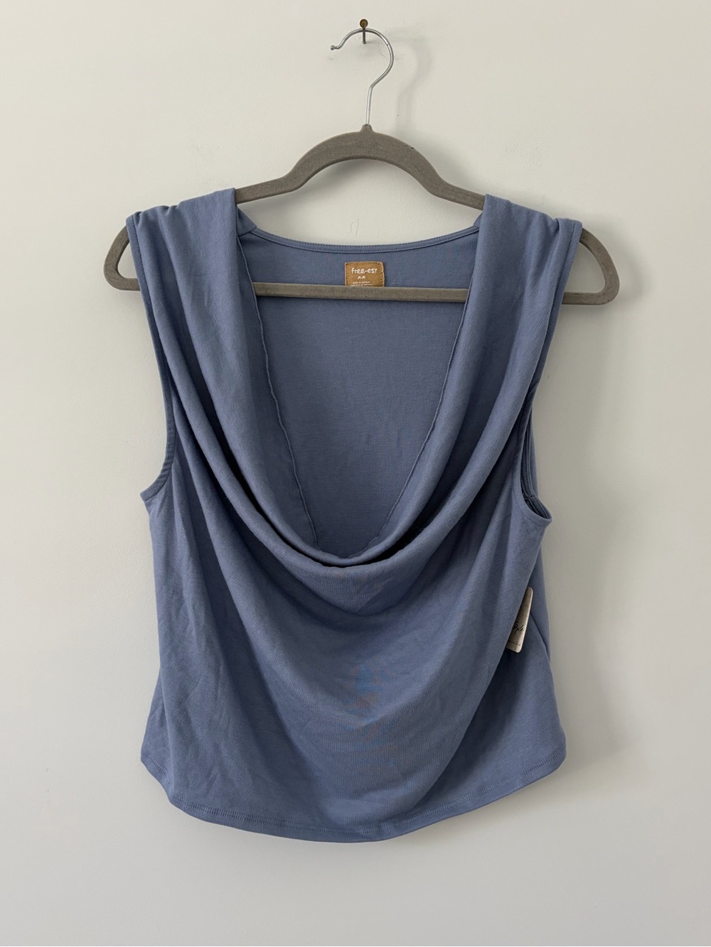 Free People Free-est Sleeveless Cowl Neck Blouse Viscose Blue Suede NWT M